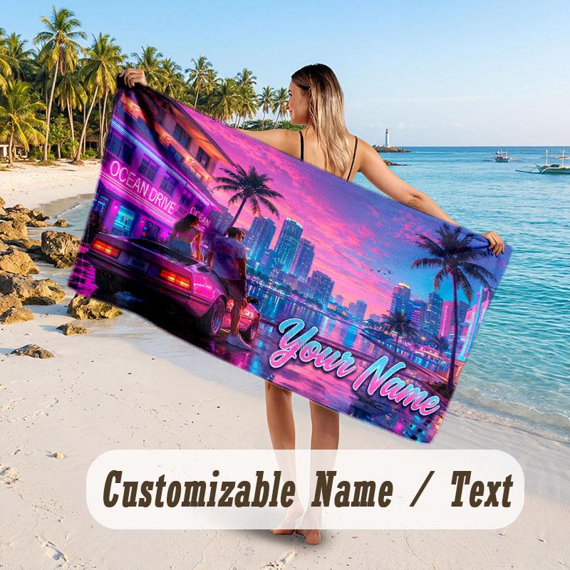 Personalisierbares Strandtuch, GTA Individuell Bedruckter Name Text, Super Saugfähiges Handtuch Für Den Strandurlaub