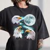Three Eagles Howling Moon Graphic Tee, Vintage Eagle Lover Shirt