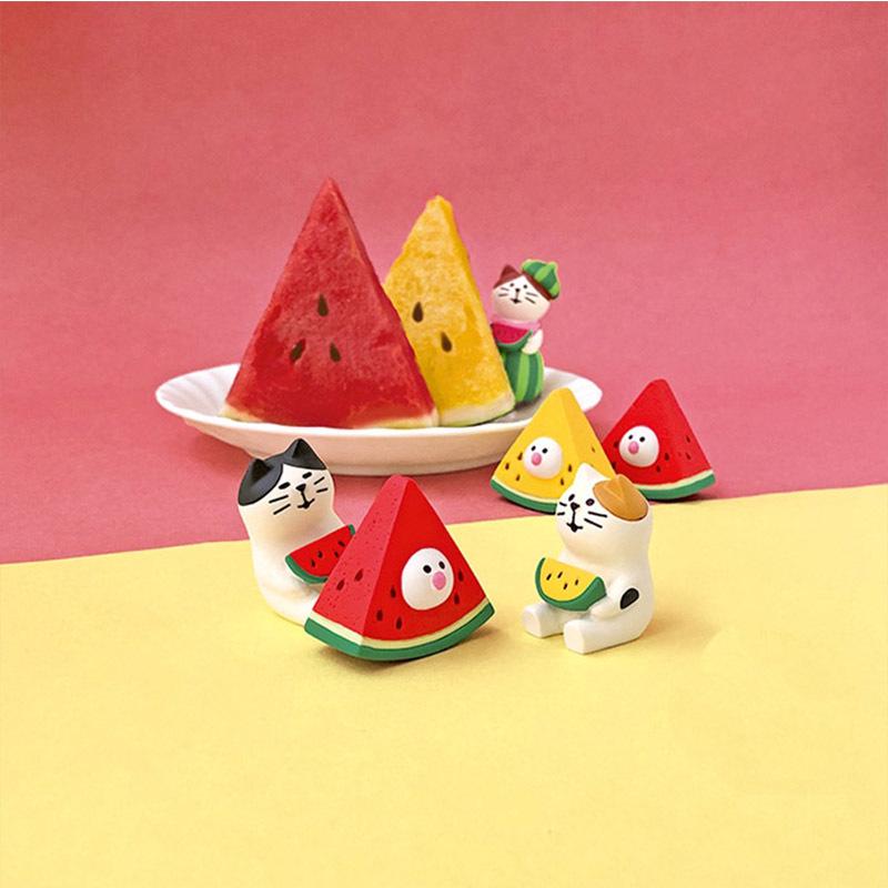 Japanese Cat Bonsai Watermelon Ornament - Trendy Resin Zakka Decoration