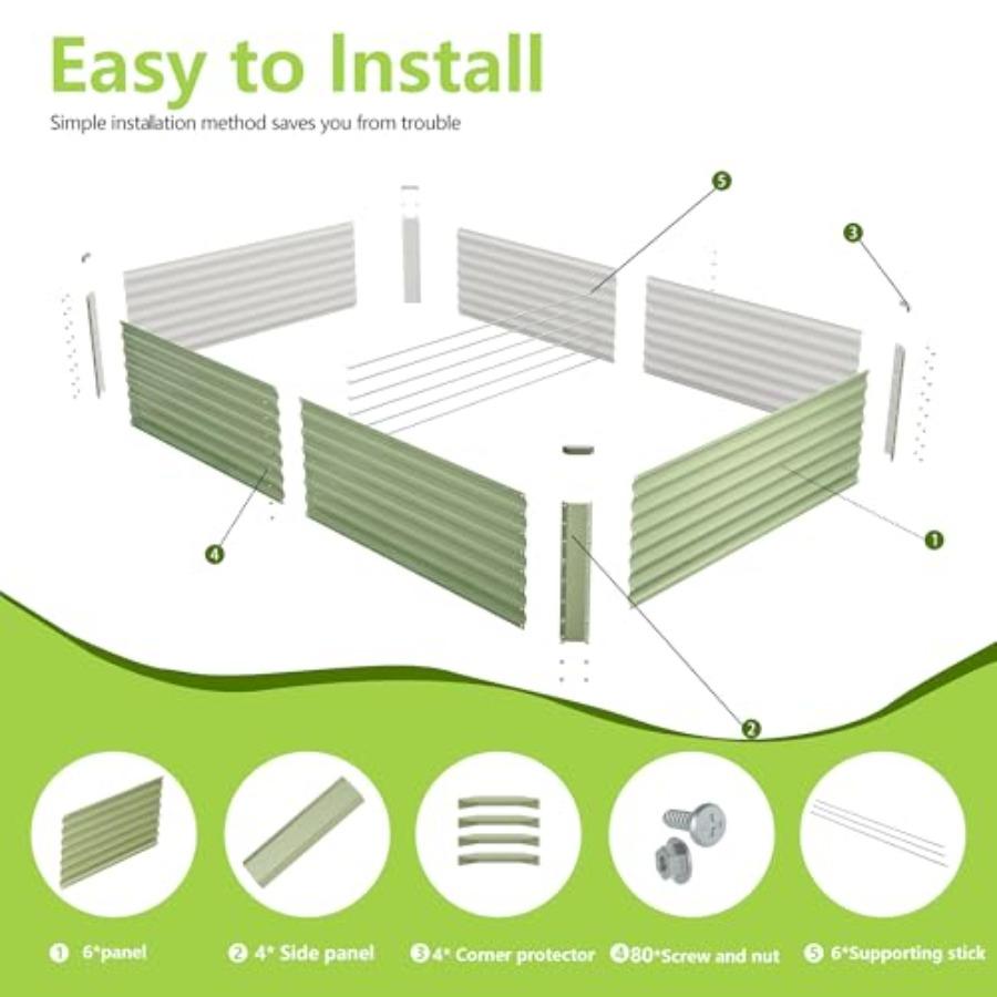 8x4x2FT Galvanized Raised Garden Bed Outdoor Metal Planter Boxes for Vegetables Green Large Garden Beds with Rust-Resistant Coa