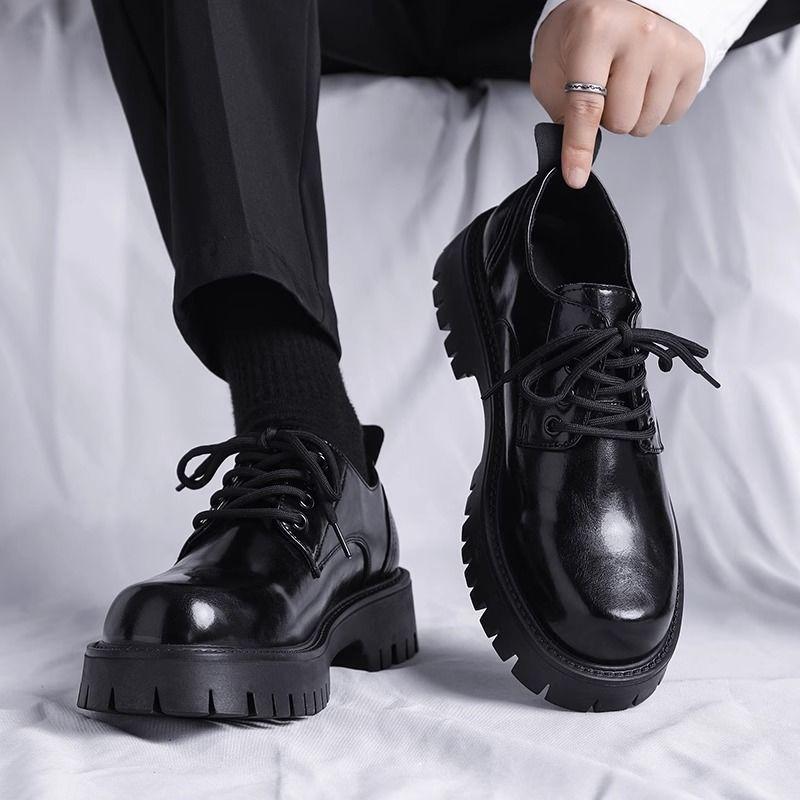 Leather Shoes Autumn British Style Business Dress Platform Height Groom Wedding Casual Black Derby Martin Boots