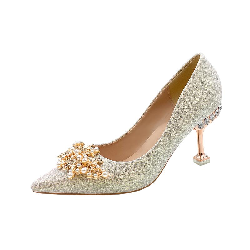 Pearl Rhinestone Fashion Pointed Toe Stiletto Spring Summer Shallow Mouth Banquet Party Wedding High Heels Shoes For Women
