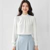Elegant French Style Beige Chiffon Blouse Women Loose Fit Long Sleeve Shirt With Flattering Cut
