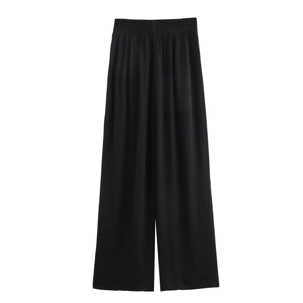Spring Women's Silk Satin Elastic Waist Wide-Leg Pants - Stylish & Slimming