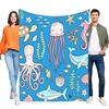 Blue Ocean Life Blanket Soft Flannel Fleece Throw, Cartoon Sea Creatures Kids Bed Sofa Cozy Lightweight Gift Nursery Decor.