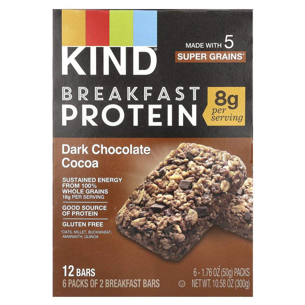 KIND Riegel, Frühstücks-Proteinriegel, Dunkle Schokolade Kakao, 6 Packungen, 50 g (1,76 oz) jeder