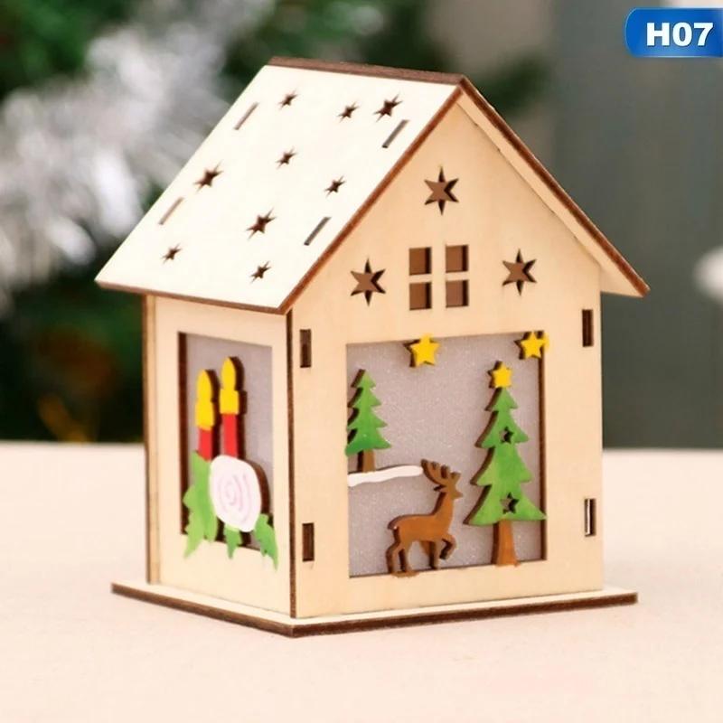 1 Pcs Christmas Ornaments Christmas Glowing Wooden Houses Christmas Tree Decorations Children's Handmade DIY Hanging Pieces