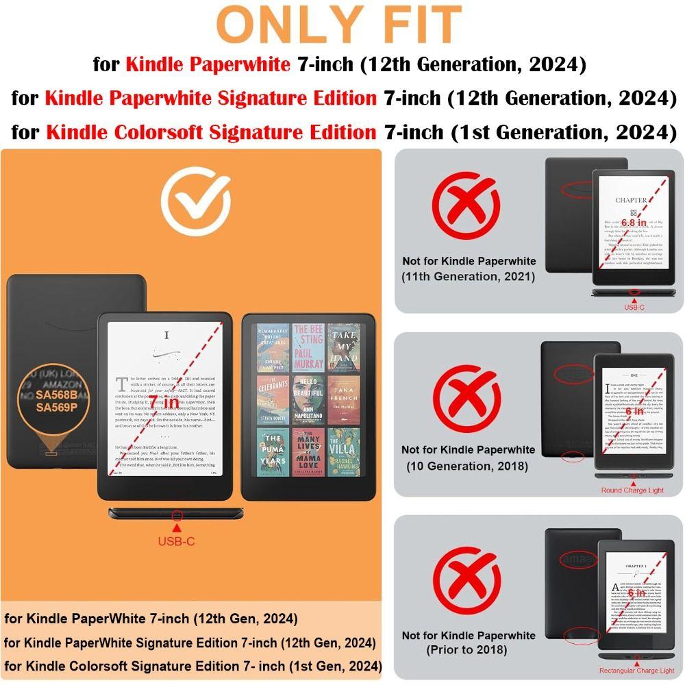 Soft eReader Cover with Hand Support Funda for Kindle Paperwhite 2024 7 Inch (12th Generation)