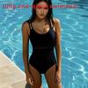 Costum de baie dintr-o piesă pentru femei cu plasă, decolteu adânc în V, push-up, pentru înot și activități sportive