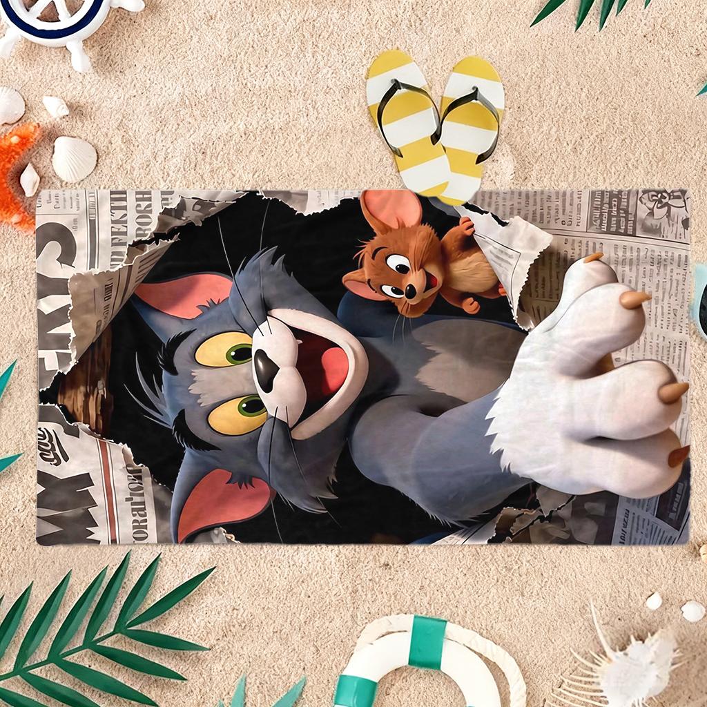 Tom&Jerry Сірий Миша Пляжний Рушник Швидкосохнучий Супер Поглинаючий Підходить для Пляжного Відпочинку Басейну Літа Кумедний Подарунок для Друзів
