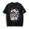 Floral Print Nurse Themed Casual Top For Medical Workers Pure Cotton T-shirt