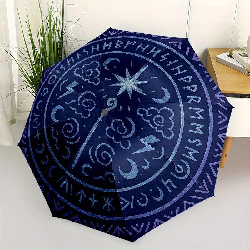 Enchanted Weather Magic Symbol Round Mat Umbrella, Portable 3-Fold Compact Umbrella for Men & Women R150