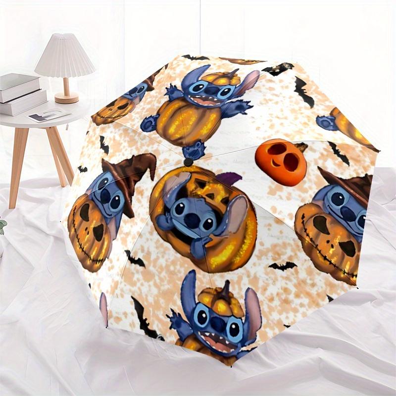 1pc Stitch Halloween Automatic Folding Umbrella - Portable Foldable Design with 8 Ribs, Durable Plastic & Iron Frame y250725046