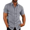 Summer Lapel Solid Color Short Sleeve Button Up Men Linen Shirt Plus Size Men's Tops