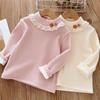 Autumn/Winter 2024 Girls' Cute Plus Velvet Semi-High Neck Base Layer T-Shirt