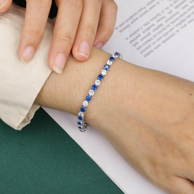 925 Sterling Silver Tennis Bracelet Sapphire Gemstone Blue Stone Bangle for Women Engagement Wedding Fine Jewelry Gift 19cm