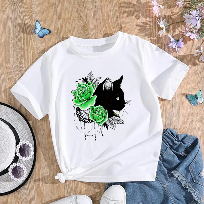 (Rozmiar azjatycki) Kobiety kot piękny styl Trend słodkie ubrania drukuj Tee moda z najwyższej półki T Shirt kobieta kobiece koszulki z krótkim rękawem graficzne