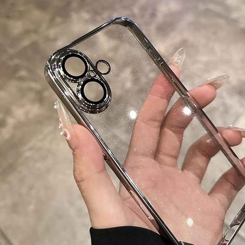 Glitter Transparent Plating Hard PC Case For iPhone 17 Air 16 15 14 13 12 11 Pro Max Plus Camera Protector Shining Back Cover