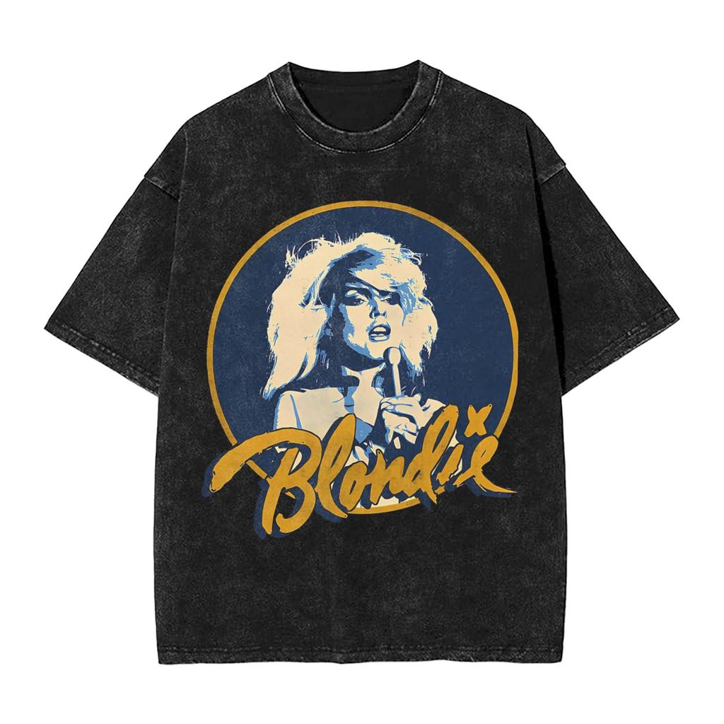 Debbie Harry Auf der Bühne T-Shirts Hip Hop Gewaschen Kurzarm Oversize T-Shirts Vintage für Unisex Damen Streetwear Bedrucktes T-Shirt