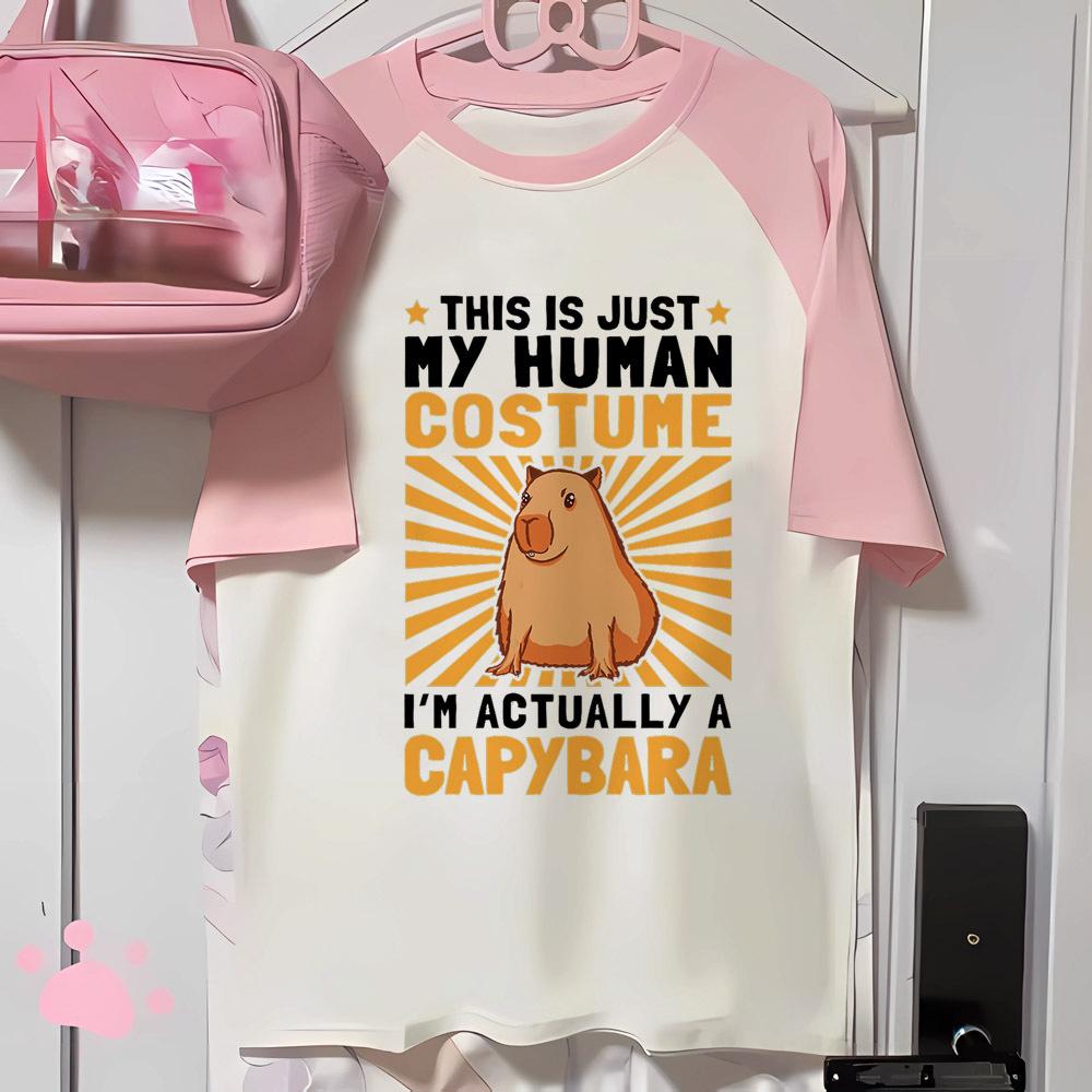 Capybara Kapibara Tshirt Women Summer T Shirt Girl Y2k Graphic Japanese Clothing