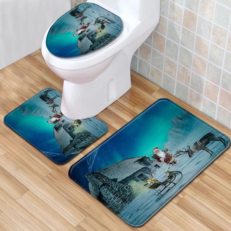 Christmas Bathroom Floor Mat Toilet Three-Piece Set