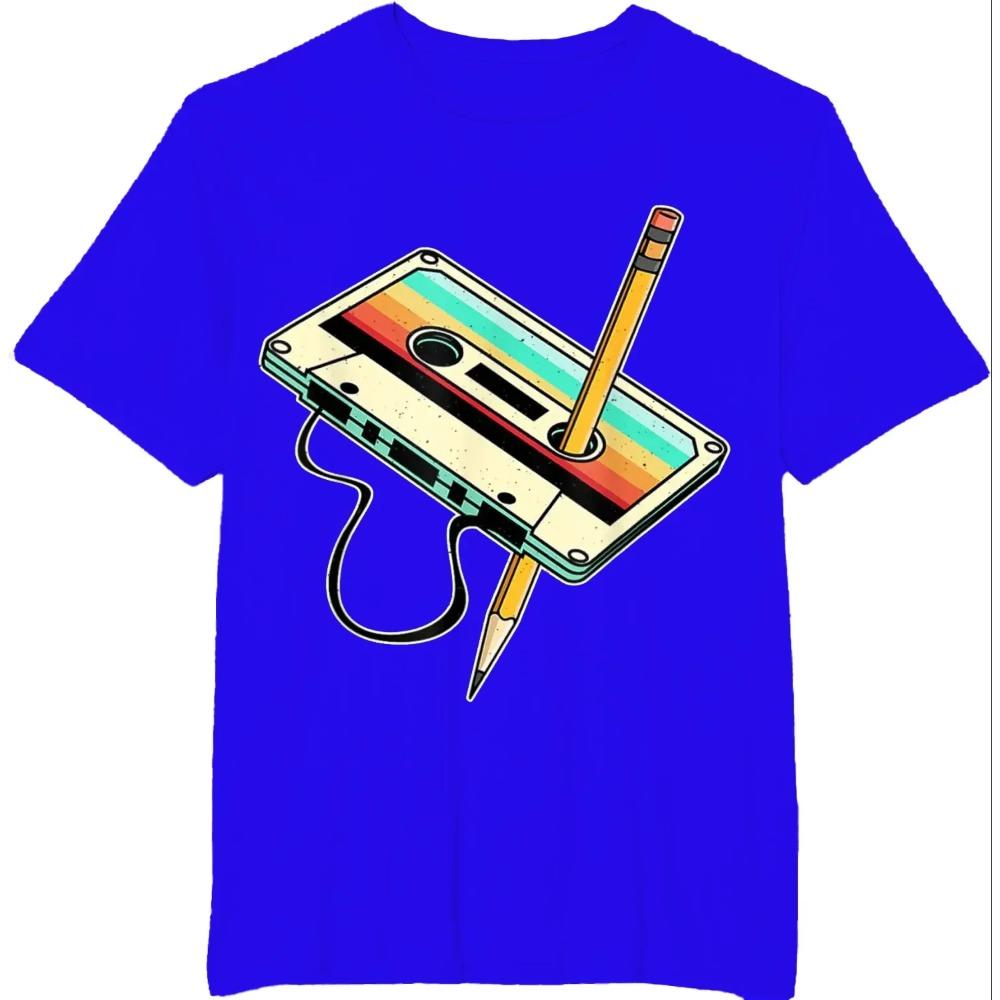 80s Cassette Tape Pencil 1980s Retro Vintage Throwback Music T-Shirt Men Clothing Vintage T Shirt Camisetas