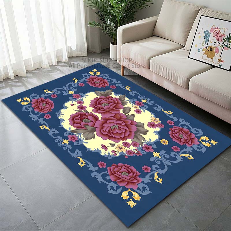1PC Vintage Flower Carpet for Living Room Bedroom Sofa Home Decoration Non-slip Floor Mat Modern Carpet Fast Shipping