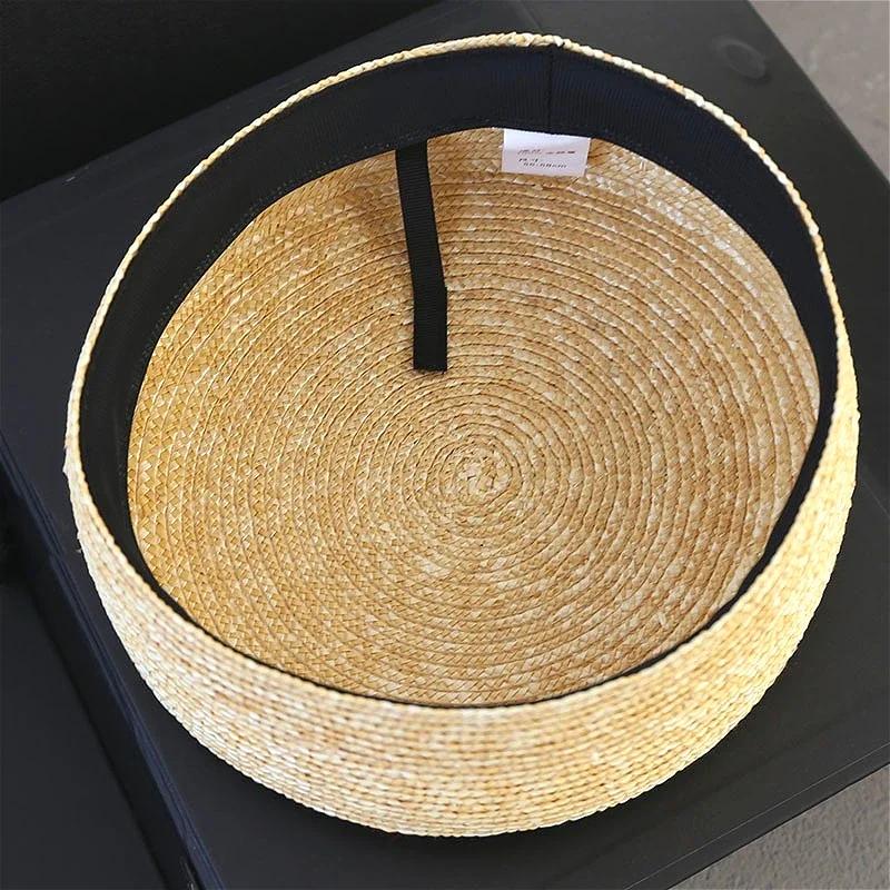 Women'S New 100% Natural Straw Beret  Men'S Summer French Sun Hat Circle Flattop Top Straw Hat Church Derby Party  Pillbox Hat