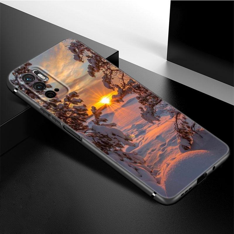 Fekvő, téli világos havas telefontok Xiaomi Redmi Note 11 10 9 8 Pro 11T 5G 10T 10S 9S 9T 9i 9C 9A 8T puha TPU fekete burkolathoz