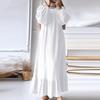 Women Robe Dress Crew Neck Long Puff Sleeves Pure Color Plus Size Patchwork Straight Pullover Casual Middle East Area Traditional Clothes Maxi Dress