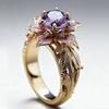 1Pc Exquisite Geometric Flower Shape Inlay Purple Color Zircon Rings For Women Party Birthday Gift Accessories Fashion Jewelry