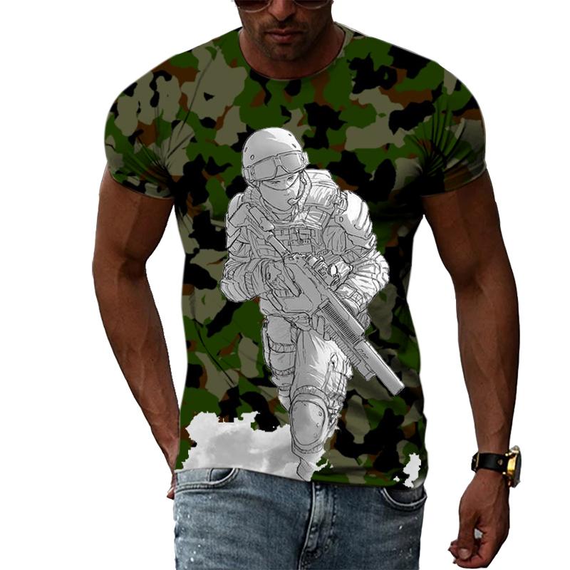 Summer Fashion Creative Image Men's T-shirt Round Collar Short Sleeve Tops Camouflage Jungle Army Uniform Army Guerrilla