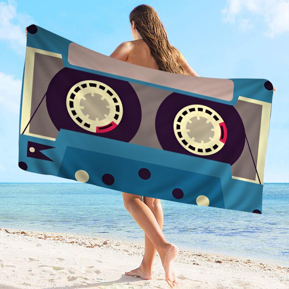 Retro Cassette Music Tape Towel Microfiber Beach Towel Absorbent Quick dry Soft Yoga Swimming Resort Mountain Climbing Towel
