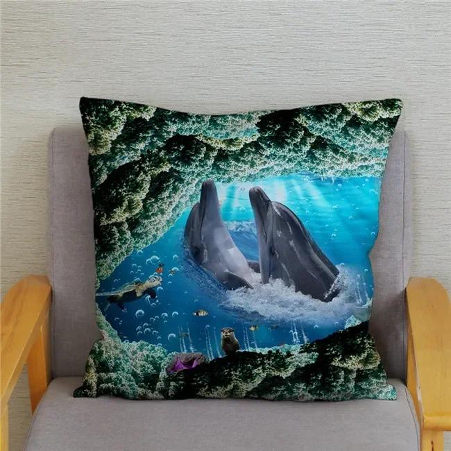 Cushion Cover Ocean Dolphin Pattern Underwater World Print Pillow Kids Sofa Home Decor