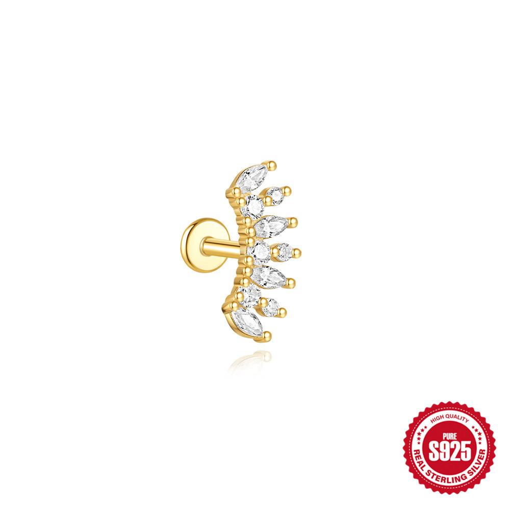 S925 Women's Sterling Silver Simple Temperament Small Zircon Flat Bottom Piercing Stud Earrings Temperament Earrings Pendant Earbone Stud