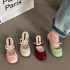 Solid Color Bow Thick Heel Girl Bag Head Drag Wear Spring and Summer New Sweet Floral Temperament Fashion High Heeled Sandals