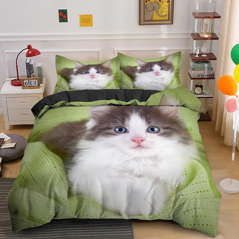 3D Комплект постільної білизни з котом Розмір Twin Queen King Милий Тваринний Розкішний Поліестеровий Комплект Постільної Білизни Для Дітей Дівчат Дорослих Подарунок З Наволочкою