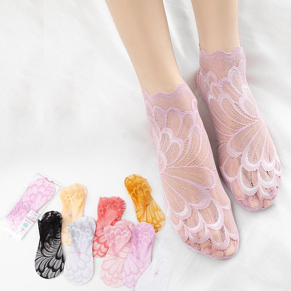 New Summer Invisible Low Cut Lace peacock Ankle Socks Cotton Hosiery