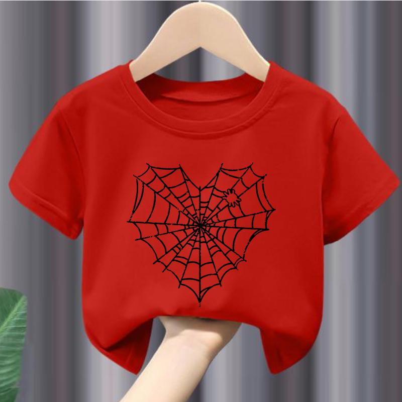 Spider Web Print Children's Short-Sleeved T-Shirt - New Style Children's Summer Clothing Half-Sleeved Boys' and Girls' T-Shirt