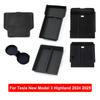 For Tesla Model 3 Y Juniper Highland 2025 2026 Launch Console & Armrest Upper and Lower Storage Box Watercup Holder Camera Cover