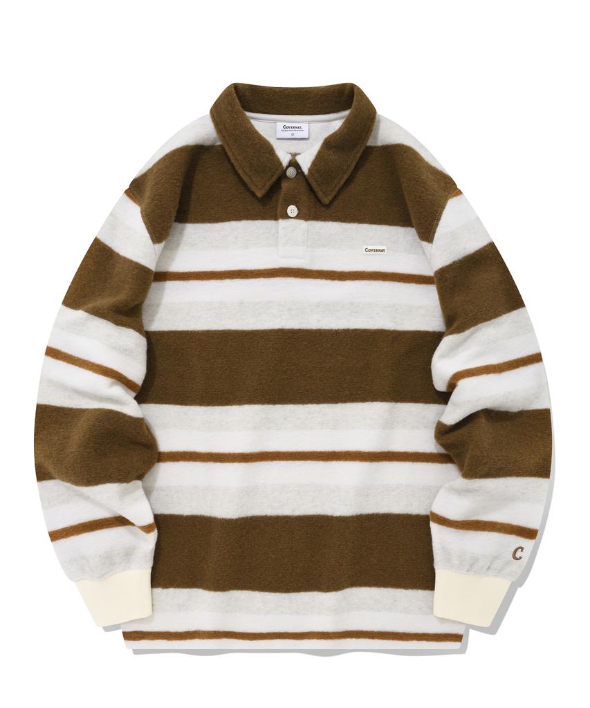 COVERNAT Striped Collar Knit Brown