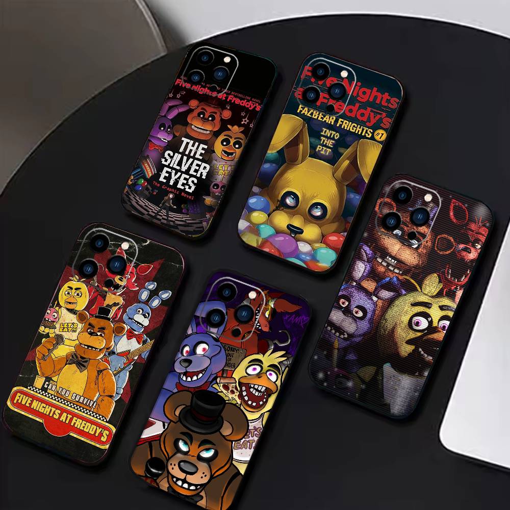 Five Nights At Freddy's Phone Case For iPhone17,16,15,14,13,12 Plus,Max Soft Silicone Black Cover