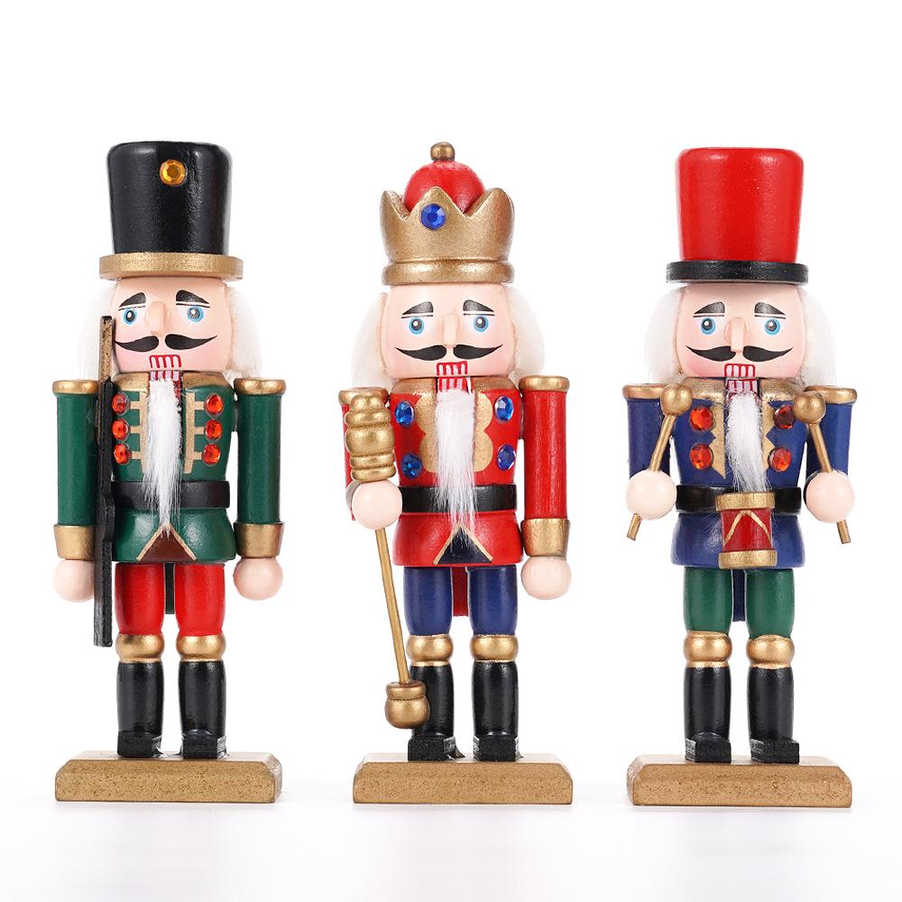 15cm Christmas Nutcracker Decor Solid Pine Wood Soldier Doll Handcrafted German-Style Ornament Xmas New Year Party DIY 3Pcs
