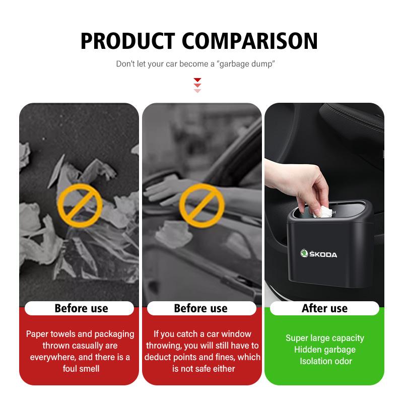 BHBD3 For Skoda Car Hanging Trash Bin Storage Box Auto Accessories Kamiq MK3 Roomster Rapid Kodiaq Karoq Fabia Enyaq