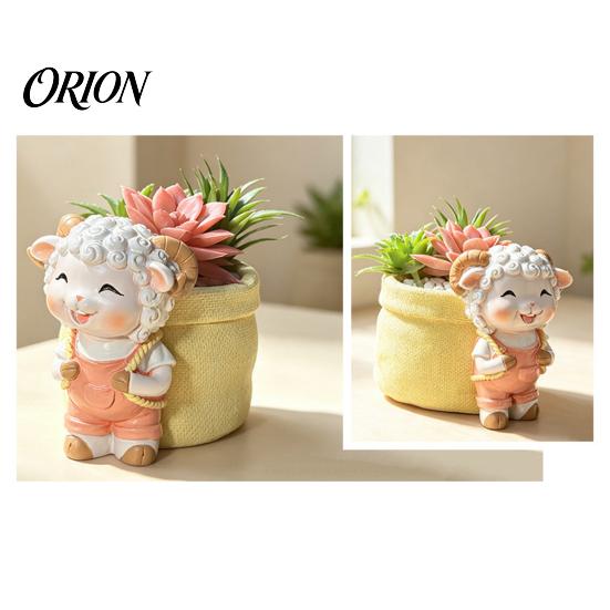 Cartoon Sheep Succulents Pot Cute Lamb Planter, Carring Bag Plant Pot, Healing Style Holder Small Resin Flower for Succulents, Houseplants,