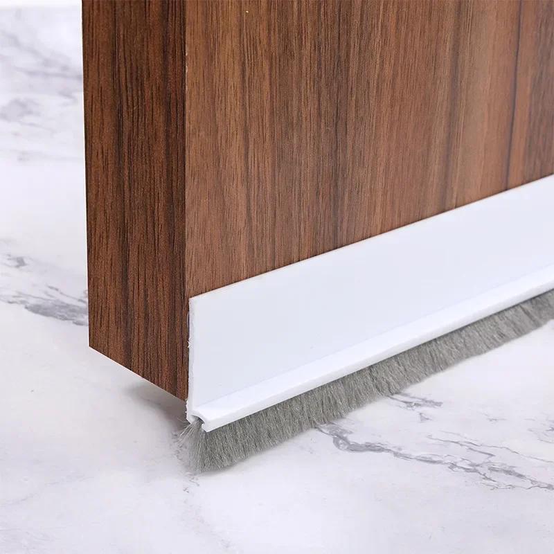 1M Silicone Door Bottom Seal Strip With Brush Weatherstrip Under Door Draft Stopper Anti-Cold Soundproof Windproof Gap Blocker