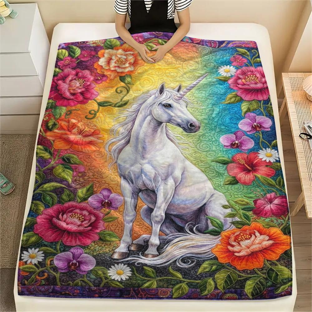 1PC Rainbow Unicorn Art Print FlAannel Blanket, High Quality Comfortable for All Seasons, Home Decor, Warmth and Comfort