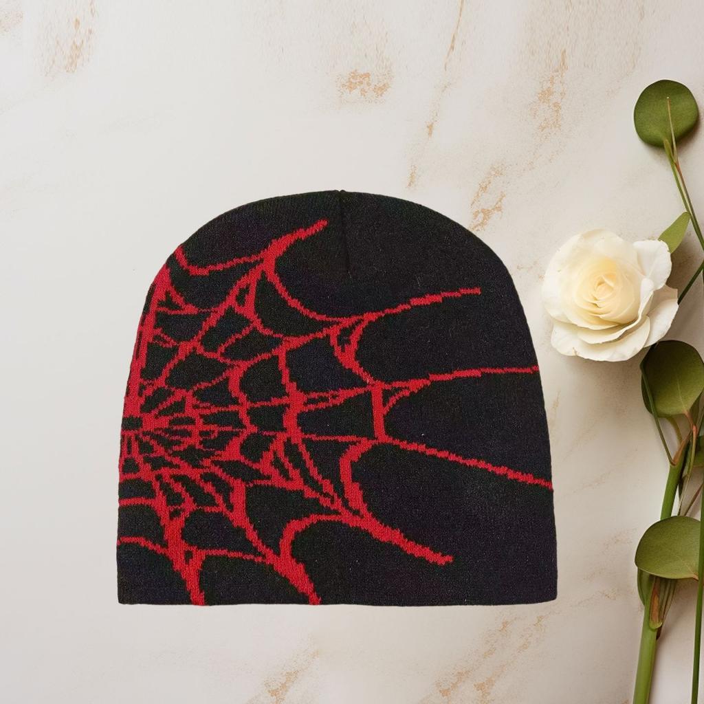 Y2K Gothic Spider Pattern Wool Acrylic Knitted Hat Women Beanie Winter Warm Beanies Grunge Hip Hop Casual Skullies Outdoor Cap