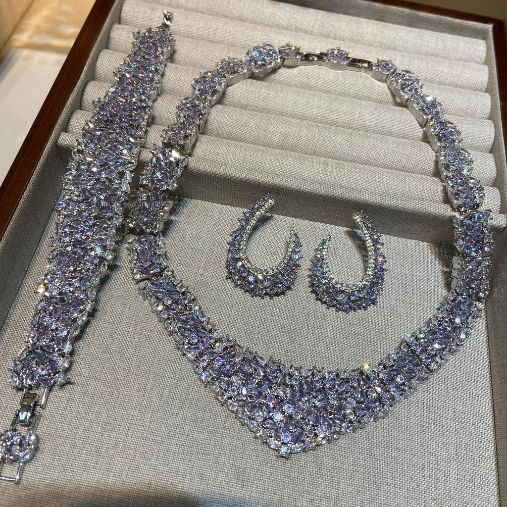 Luxury Heavy Industry Party Zircon Micro-Inlaid High-End Party Dress With Elegant Earrings, Necklace, Bracelet Set