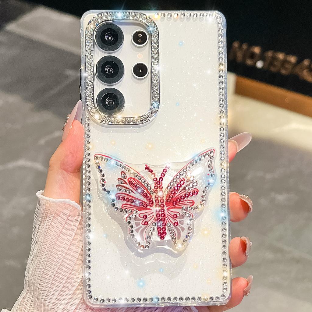 Butterfly Bracket for Samsung S26Ultra Mobile Phone Case Flash Diamond S25FE Glitter A36 Protective Case 517